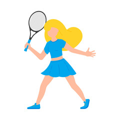 Plakat Sporty girl with tennis racket discourages the filing in cartoon