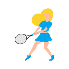 Naklejka na ściany i meble Sporty girl with tennis racket discourages the filing in cartoon