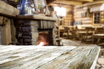 Table background and fireplace 