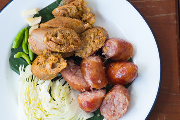 Thai sausage and Northern Thai Spicy Sausage called Sai Aua.