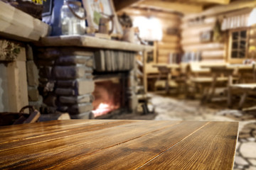 Table background and fireplace 