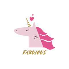 Cute hand drawn girl unicorn pastel nursery art