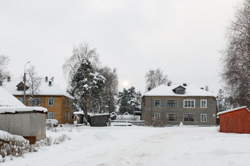 Winter street in a small russian town