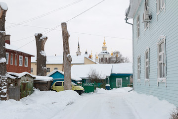 Winter yard in a small russian town
