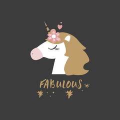 Cute hand drawn girl unicorn pastel nursery art