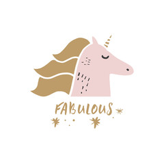 Cute hand drawn girl unicorn pastel nursery art