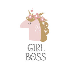 Cute hand drawn girl unicorn pastel nursery art