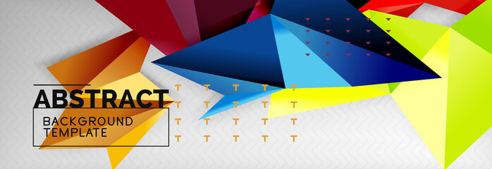 Mosaic triangular 3d shapes composition, geometric modern background. Triangles and polygons design