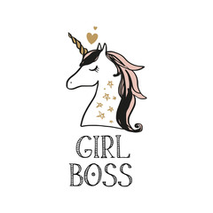 Cute hand drawn girl unicorn pastel nursery art