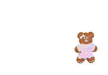 Cute gingerbread bear isolated on white background