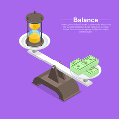 Scales with hourglasses and banknotes