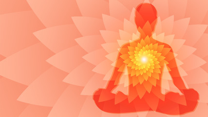 Silhouette of human sitting in the lotus position on fractal background. Meditation, yoga, trans