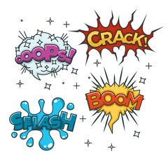 Boom, crash, bang and oh bubble sound blast clouds for cartoon