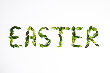 Happy Easter card. Cute Easter eggs with a painted face in a spring wreath with copy space for text. Isolated on white background