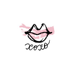 Vector hand drawn lips symbol, logo element template