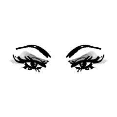 Eyes and yelashes logo. Stylized hand drawn art