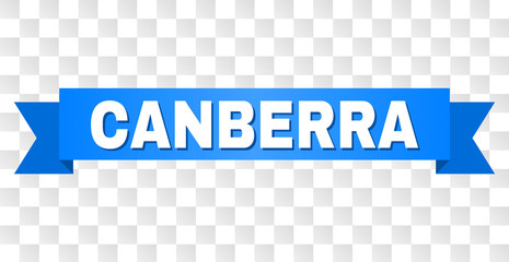 CANBERRA text on a ribbon. Designed with white caption and blue tape. Vector banner with CANBERRA tag on a transparent background.