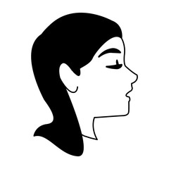 Young woman face cartoon in black and white