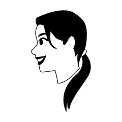 Young woman face cartoon in black and white