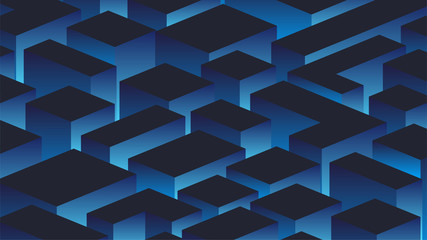 Abstract geometric background with cubes, blue light. Technology, business background.