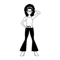 Disco woman cartoon in black and white