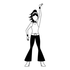 Disco woman cartoon in black and white