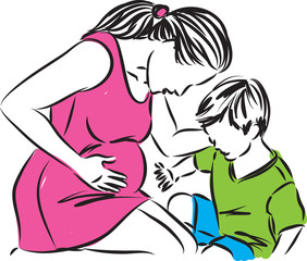 pregnant woman with son vector illustration