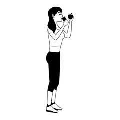 Fitness woman drinking water in black and white