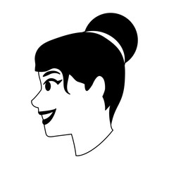 Young woman face cartoon in black and white