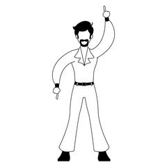 Disco man cartoon in black and white