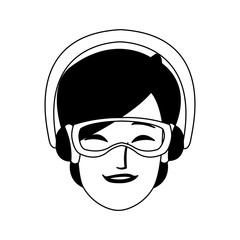 Woman with googles and winter earphones in black and white