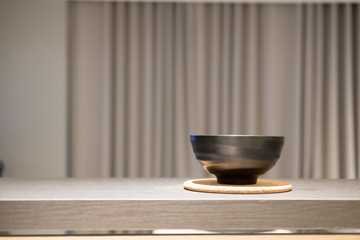 Close up view of empty black bowl