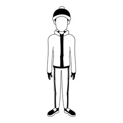 Young man with winter clothes in black and white