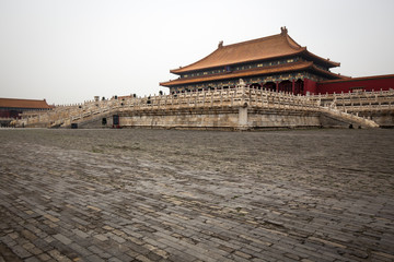 forbidden city in Beijing with polluted sky