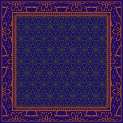 Decorative Pattern With Geometric Decoration. Symmetric Pattern . For Print Bandanna, Tablecloth, Fabric Fashion. blue, brown color
