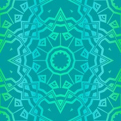 Floral Geometric Pattern With Hand-Drawing Mandala. Illustration. For Fabric, Textile, Print. Green color