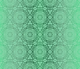 Green Color Seamless Lace Pattern With Abstract Geometric Flower. Stylish Fashion Design Background For Invitation Card. Vector Illustration.