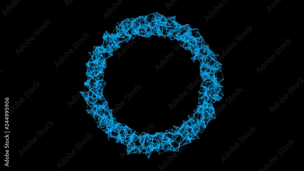Poster donut shape with hole. structure of sphere with network connection lines and dots isolated on black 