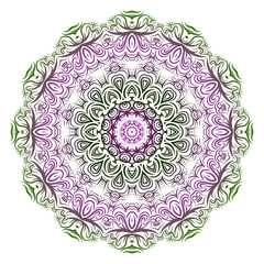 Ornamental arabic pattern with mandala. Vector illustration. Tribal ethnic fashion design. Purple, green color