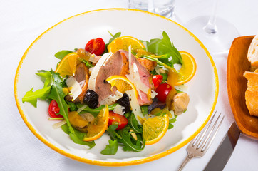 Appetizing poultry salad with duck breast