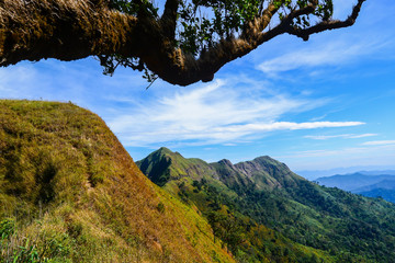 Obraz premium Khao Chang Phuak Mountain, Beautiful Mountain with grass field in Thong Pha Phum National Park, Kanchanaburi, Thailand.