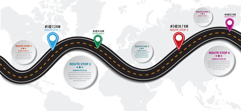 Vector infographic road map with timeline and pins