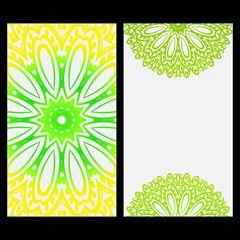 Ornament Illustration With Mandala for flyer. Vector Decorative Layout Design. Yellow, green color