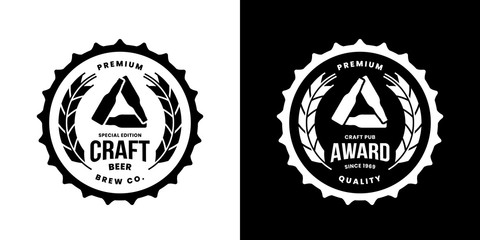 Modern craft beer drink isolated vector logo sign for bar, pub, store, brewhouse or brewery. Premium quality bottle emblem logotype illustration set. Brewing award fashion t-shirt badge design bundle.