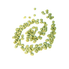 spiral from green coffee beans on white background