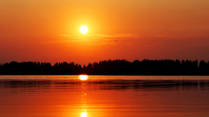 Evening sunset on the lake. Russian