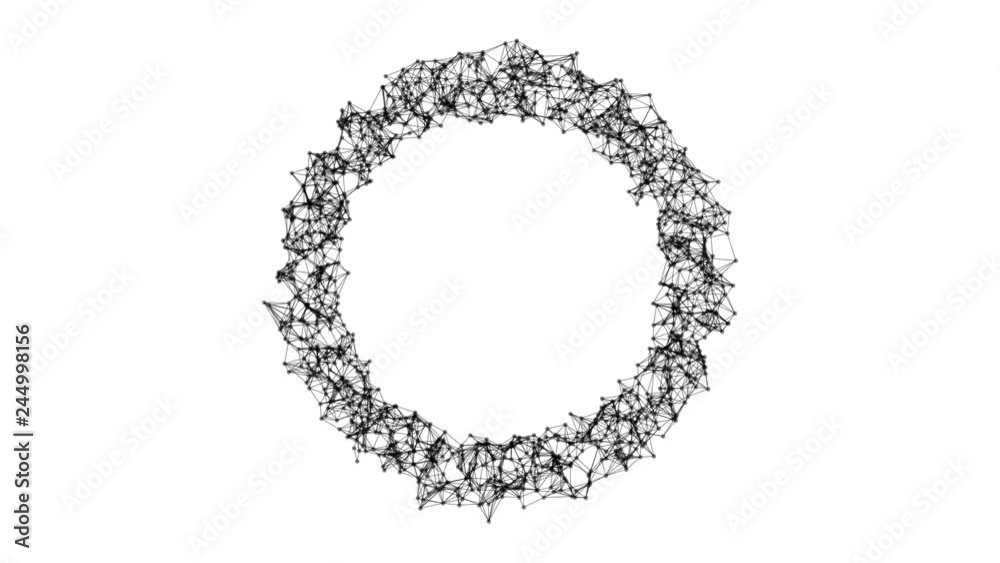 Poster donut shape with hole. structure of sphere with network connection lines and dots isolated on white 