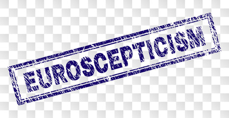 EUROSCEPTICISM stamp seal imprint with rubber print style and double framed rectangle shape. Stamp is placed on a transparent background.