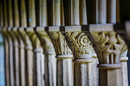 Floral Detail on Column at Iona Abbey Courtyard