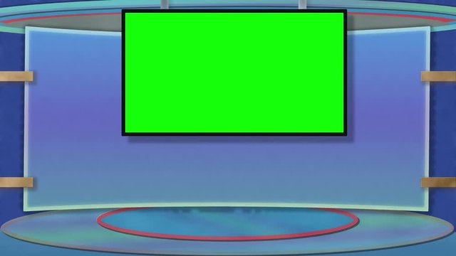 Virtual newsroom studio background with greenscreen dropping into frame